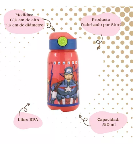 Botella Plástica Active Avengers Pajita Botón Apertura 510ml