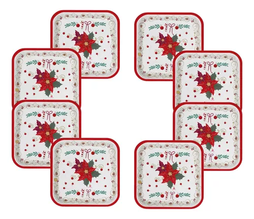 Pack X 8 Platos Descartables Cotillón Navidad Cuadrado Fiest