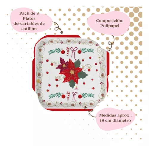 Pack X 8 Platos Descartables Cotillón Navidad Cuadrado Fiest