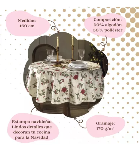 Mantel Circular 160 Cm Diámetro Natalia Navidad Año Nuevo