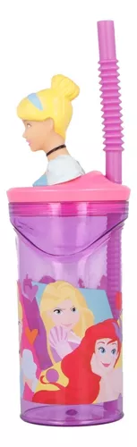 Vaso Alto Con Forma 3d Princesa 360ml Rosa Disney Pajita