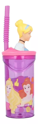 Vaso Alto Con Forma 3d Princesa 360ml Rosa Disney Pajita