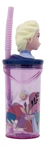 Vaso Alto Con Forma 3d Frozen 18 Cm 360ml Rosa Pajita