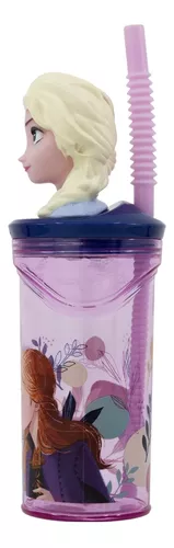 Vaso Alto Con Forma 3d Frozen 18 Cm 360ml Rosa Pajita