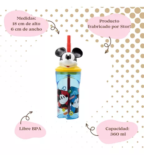 Vaso Alto Con Forma 3d Mickey 360ml Disney Pajita Original