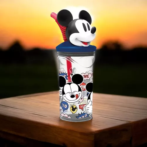 Vaso Alto Con Forma 3d Mickey 360ml Disney Pajita Original