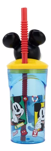 Vaso Alto Con Forma 3d Mickey 360ml Disney Pajita Original