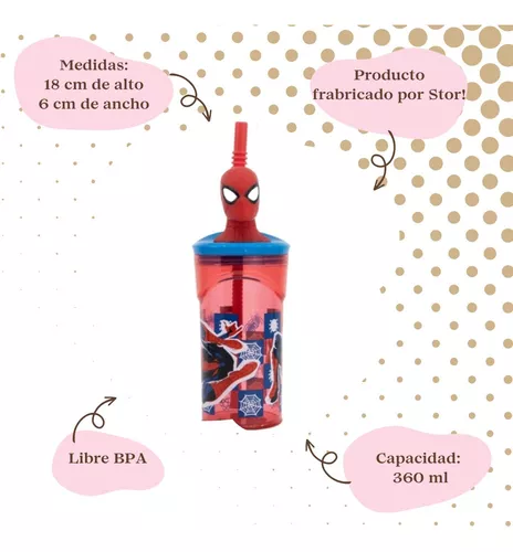 Vaso Alto Con Forma 3d Spiderman 18 Cm 360ml Pajita