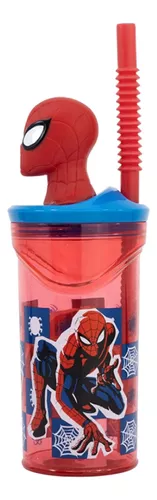 Vaso Alto Con Forma 3d Spiderman 18 Cm 360ml Pajita