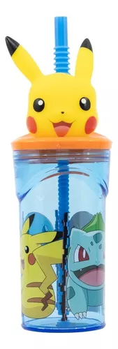 Vaso Alto Con Forma 3d 360ml Pajita Pokemon Pikachu Oficial