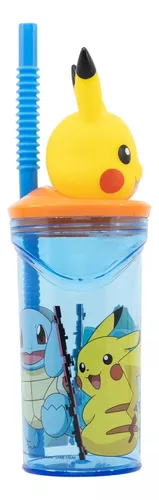 Vaso Alto Con Forma 3d 360ml Pajita Pokemon Pikachu Oficial