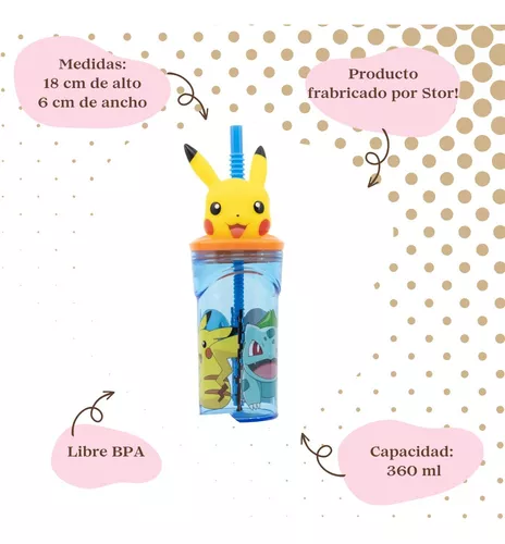 Vaso Alto Con Forma 3d 360ml Pajita Pokemon Pikachu Oficial