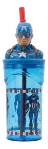 Vaso Alto Con Forma 3d Avengers 18 Cm 360ml Azul Pajita