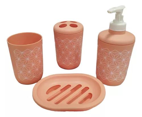 Set 4 Accesorios Baño Dispensador Jabonera Portacepillo Vaso