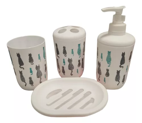 Set 4 Accesorios Baño Dispensador Jabonera Portacepillo Vaso