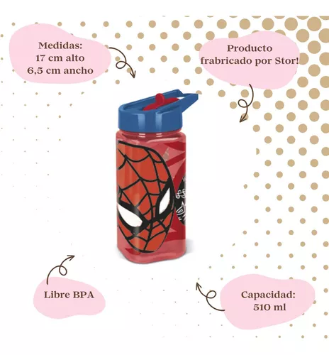 Botella Plástico Cuadrada 510 Ml Spiderman Marvel Oficial