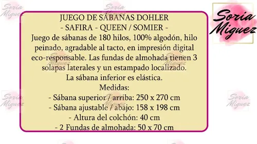 Juego De Sábanas Safira Queen / Somier 100% Algodón 180 Hilos - Dohler