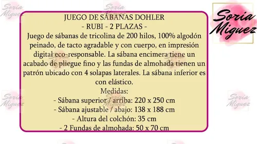 Juego De Sábanas Rubí 2 Plazas 100% Algodón 200 Hilos - Döhler -