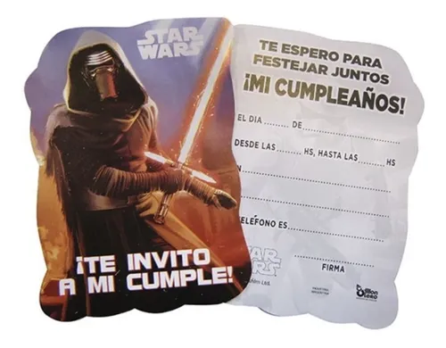 Pack 10 Invitaciones Cumpleaños Star Wars Original Cotillón