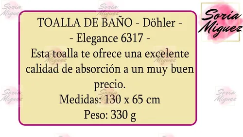 Toalla De Baño Dohler Elegance 65 X 130 Cm Varios Colores