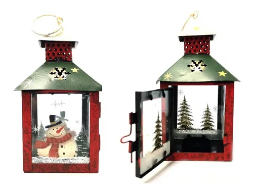 Porta- Vela Con Decoración Navideña Árbol Y Hombre De Nieve