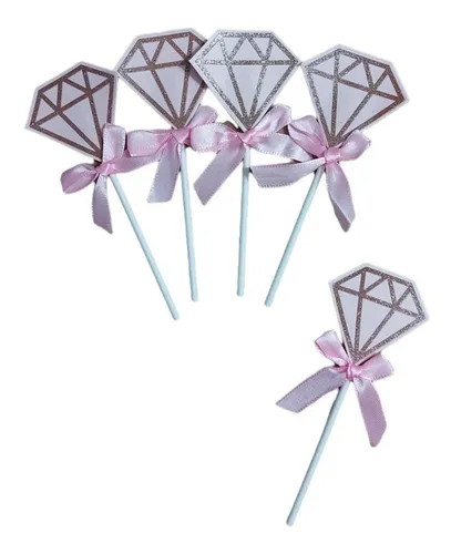 Pack 5 Adorno Torta / Cupcake Topper Diamantes Cotillón Sm