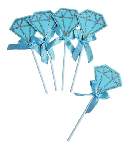 Pack 5 Adorno Torta / Cupcake Topper Diamantes Cotillón Sm