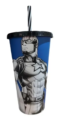 Vaso Plástico Pajita 700ml Capitan América Para Colorear