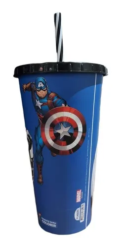 Vaso Plástico Pajita 700ml Capitan América Para Colorear