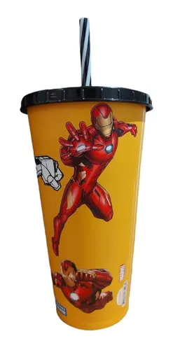 Vaso Plástico Con Pajita 700 Ml Ironman Marvel Para Colorear