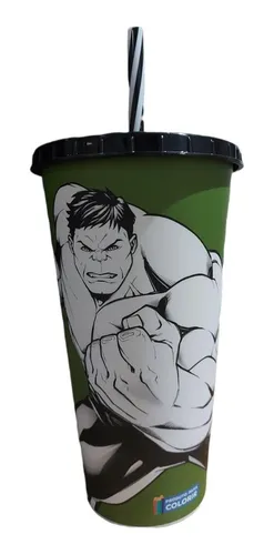 Vaso Plástico Con Pajita 700 Ml Hulk Marvel Para Colorear