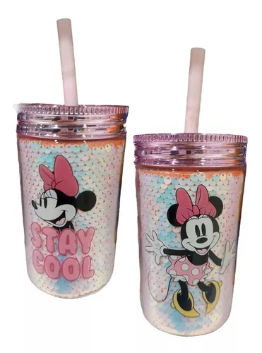 Vaso / Botella Plástico Frasco Doble 370ml + Sorbito Minnie