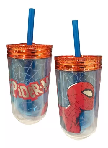 Vaso / Botella Plástico Frasco Doble 370ml+sorbito Spiderman