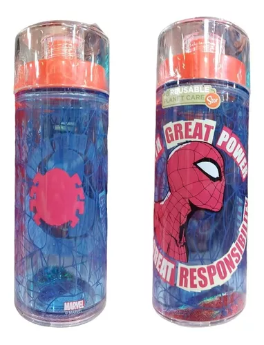 Botella Plástico Fancy Doble Brillantina 370 Ml Spiderman